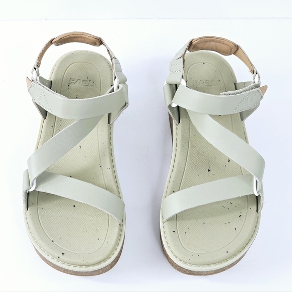 New! Teva Madera Wedge Leather Platform Sandals in Eucalyptus - Picture 7 of 13